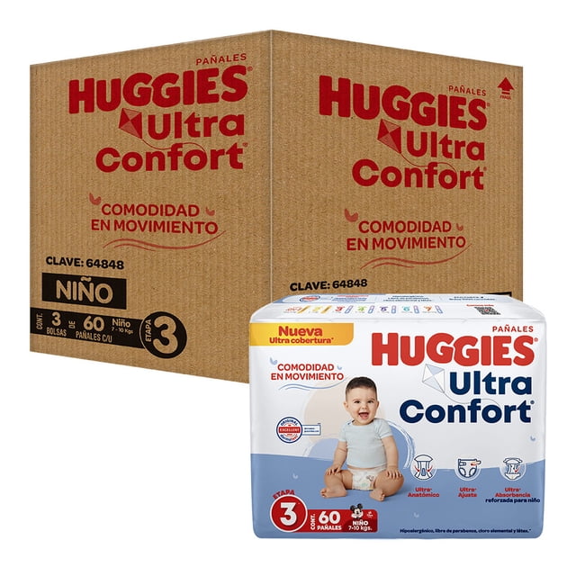 Pañal Desechable Huggies Ultraconfort Etapa 3 Niño (60 x 3) 180pz