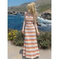 thumbnail image 2 of Multicolor Striped Knit Slip Dress For Women, Maxi Length Ruched Waist Summer Dress, 2 of 7