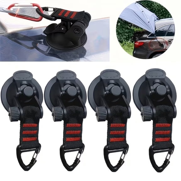 Camping Awning Suction Cup 4 Pack, Heavy Duty Car Suction Cup with S Hook, Tent Awning Mount for Car, Triangle