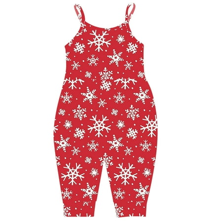 

Funicet Christmas Outfits Baby Backless Strap Slouch Jumpsuit for Toddler Girls Cute Harem Romper Pants X-mas Printed Jumpsuits with Pockets