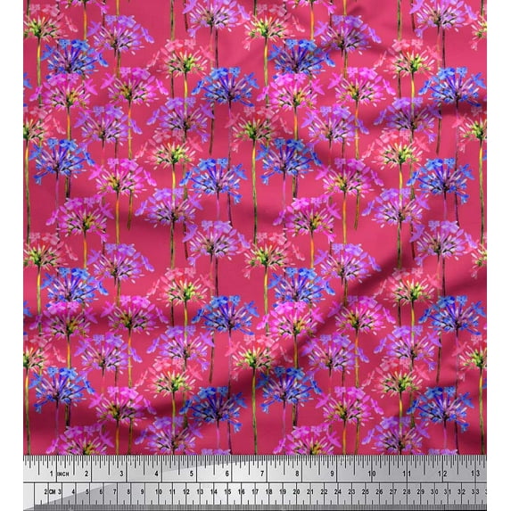 Soimoi Crepe Silk Fabric Periwinkle Floral Decor Fabric Printed Yard 42 Inch Wide