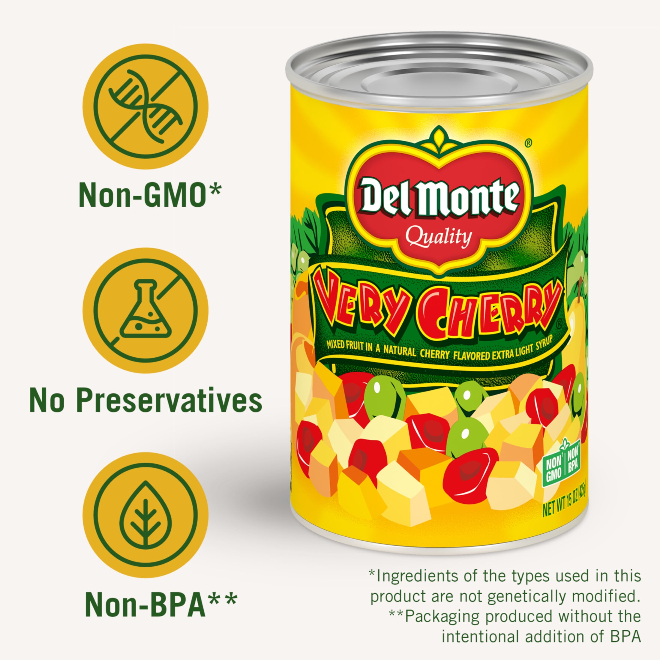 3x-Del Monte Very Cherry Mixed Fruit in Extra Light Syrup Canned Fruit 15 oz Can