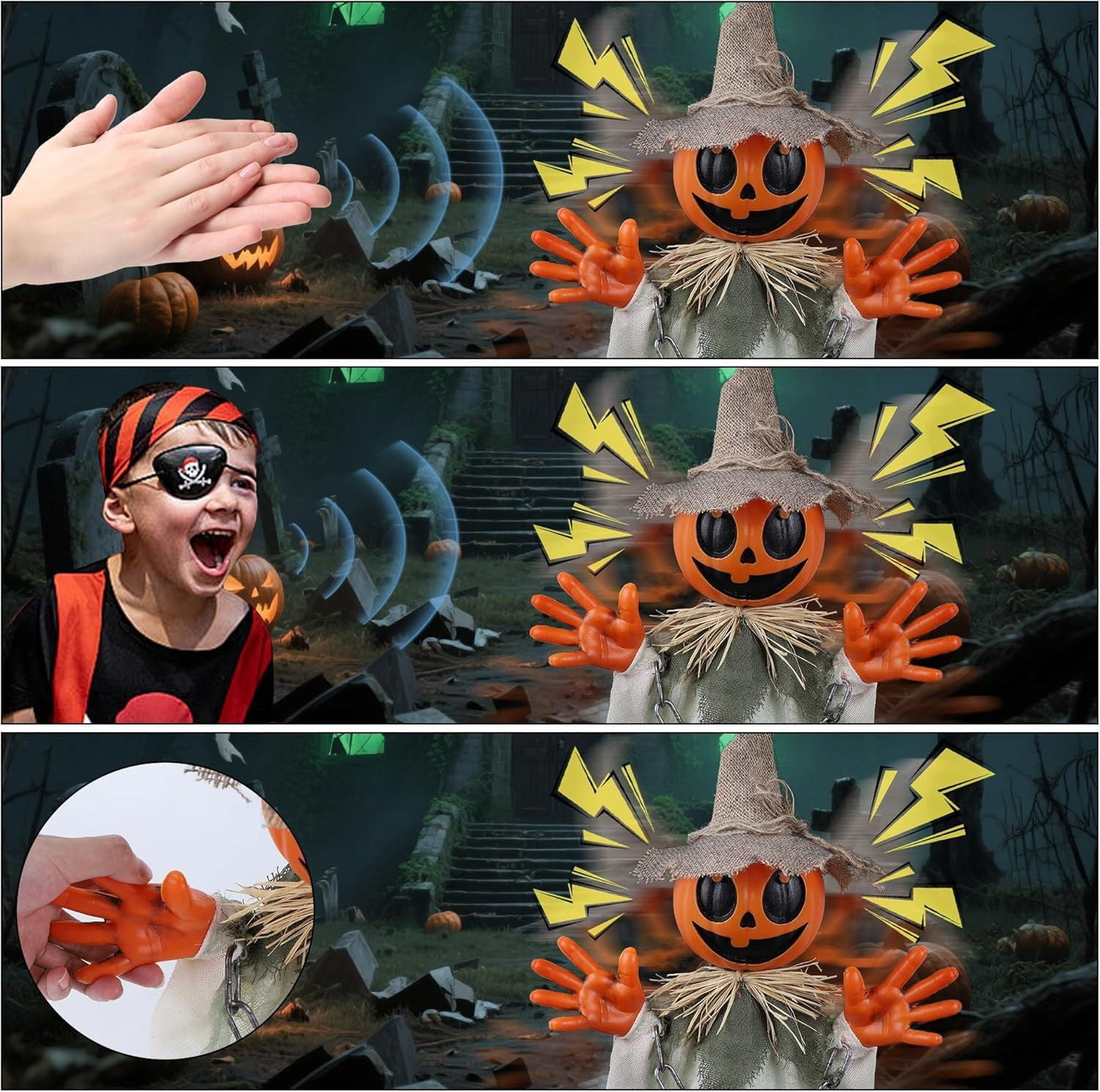 16 Inch Animated Pumpkin Man Animatronics with Touch and Sound Activation