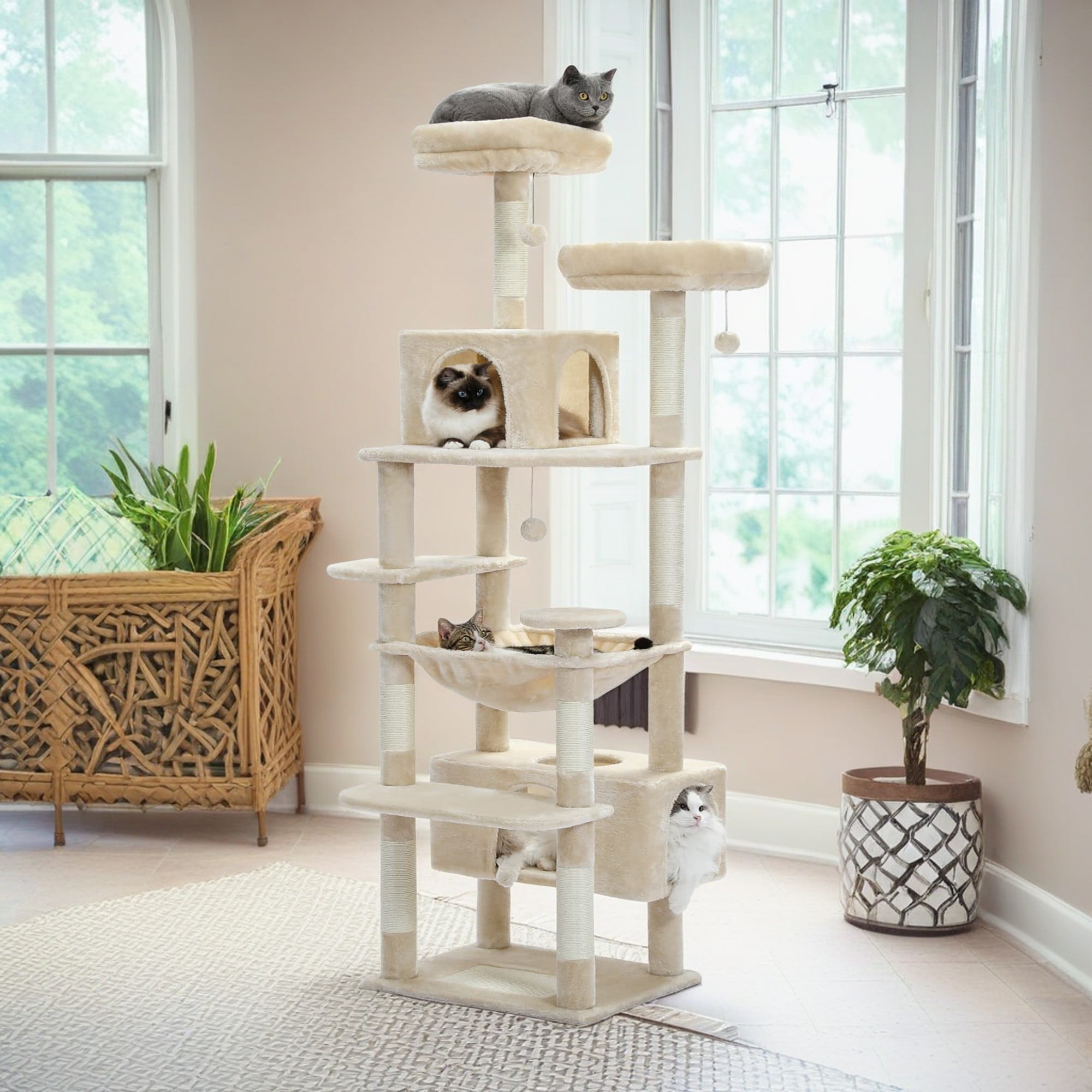 Pefilos 72" Cat Tree Tower for Large Cats, Indoor Cat Condo with Sisal-Covered Scratching Posts and Pads, 2 Padded Perch, Beige Pefilos 72" Cat Tree Tower for Large Cats, Indoor Cat Condo with Sisal-Covered Scratching Posts and Pads, 2 Padded Perch, Beige