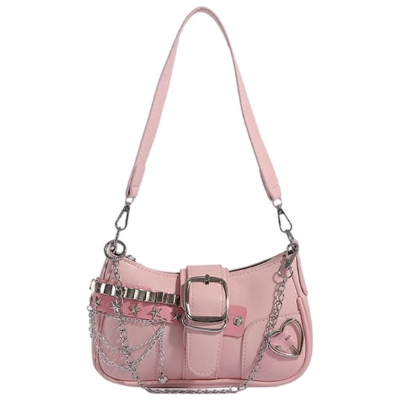 vlrwzc Shoulder Bag for Women, Trendy Purse Leather Underarm Bag Y2K Studded Chain Shoulder Purse Handbag for Women
