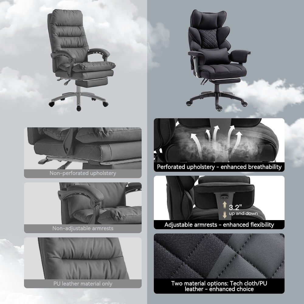 GOOSEA Office Chair Adult Fabric High Back Indoor Commercial Adjustable Seat Height Executive Chairs Footrest, Black