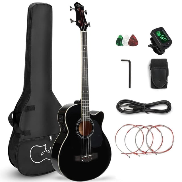 Bajo acústico-eléctrico de 4 cuerdas con ecualizador de 4 bandas, afinador, alma ajustable, funda, p