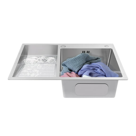 TFCFL Stainless Steel Laundry Sink Household 2 Basins Laundry Sink With Washboard 80*48cm
