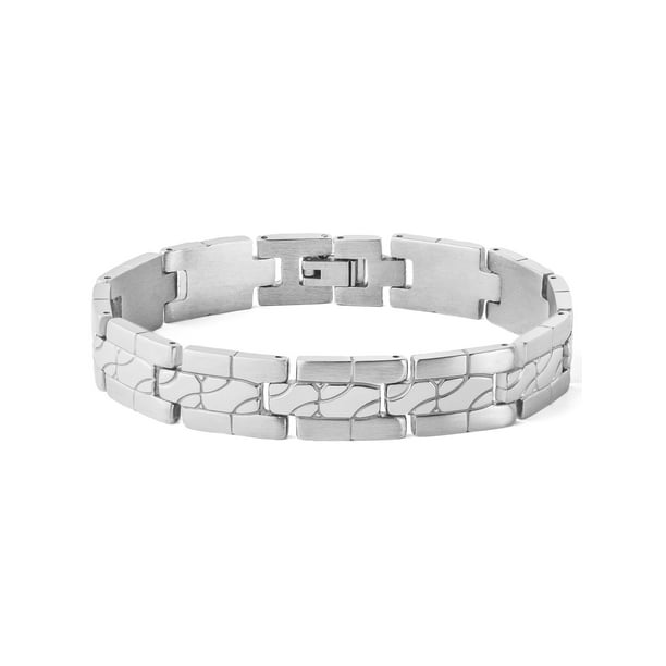Coastal Jewelry Dual Finish Stainless Steel Grooved Link Bracelet ...