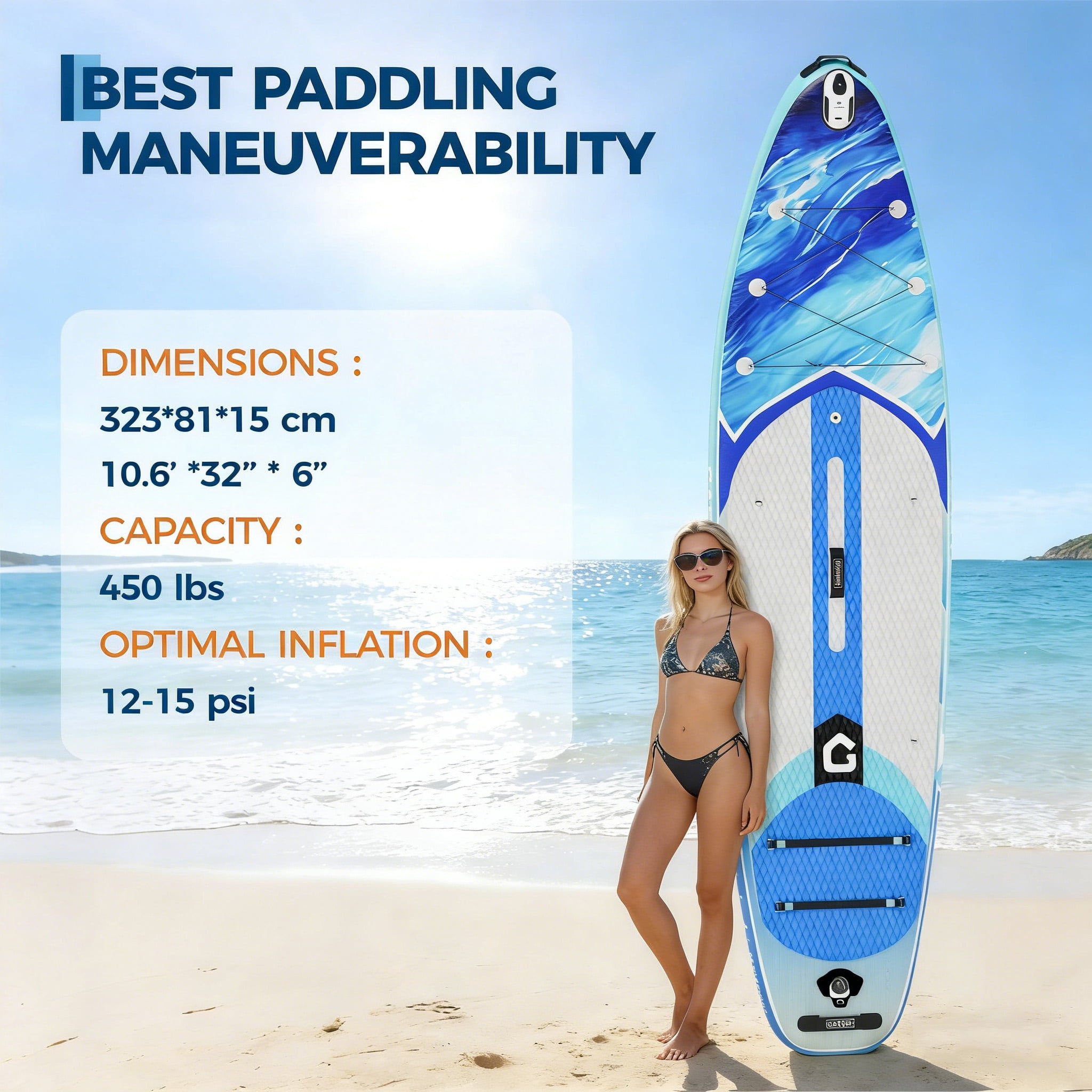CazToi Inflatable Stand Up Paddle Board Set with SUP Accessories, Non-Slip Deck 10.6Ft PVC Blow Up Paddle Board for Youth & Adults