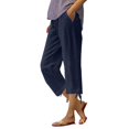 thumbnail image 6 of IDALL Capri Pants for Women Linen Pants Women Women Fashion Solid Color Cotton Elastic Long Pants Beach Leisure Trousers Linen Wide Leg Pants Woman Baggy Pants Navy L, 6 of 9