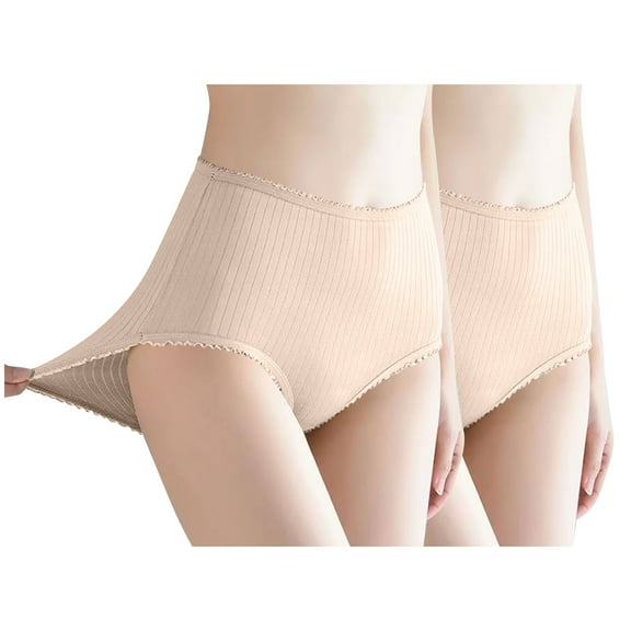 Miqool Women's Lace Trim High Waisted Cotton Underwear Full Coverage Ladies Panties Tummy Control Briefs 2 Pack