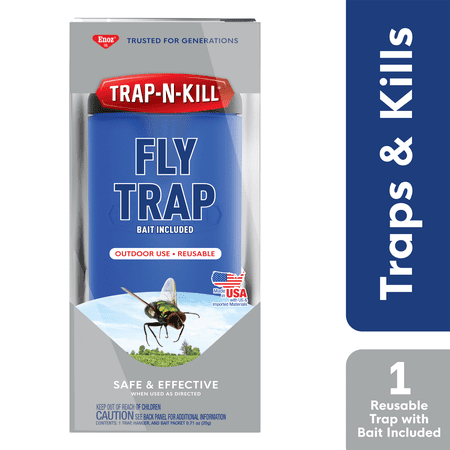 Enoz Trap-N-Kill Fly Reusable Trap, With 1 Refillable Trap and Bait, Blue