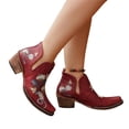thumbnail image 2 of Cowboy Ankle Boots for Women V Cutout Pointed Toe Chunky Heel Booties Floral Embroidered Western style Pull On Shoes for Country Concert Party, 2 of 6