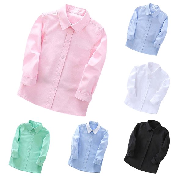 Shadoumai Uniform Shirts for Girls,Boys Oxford Shirt toddler Kids Long Sleeve Button Down Dress Shirts Casual Collared tops School Uniform Clothes