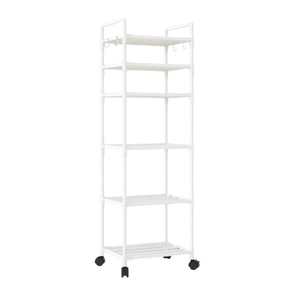 SLYNSHome Kitchen Storage Rack 6-Tier Rolling Cart Plastic Shelves with Wheels for Bathroom Pantry Laundry Room Easy Assembly - White