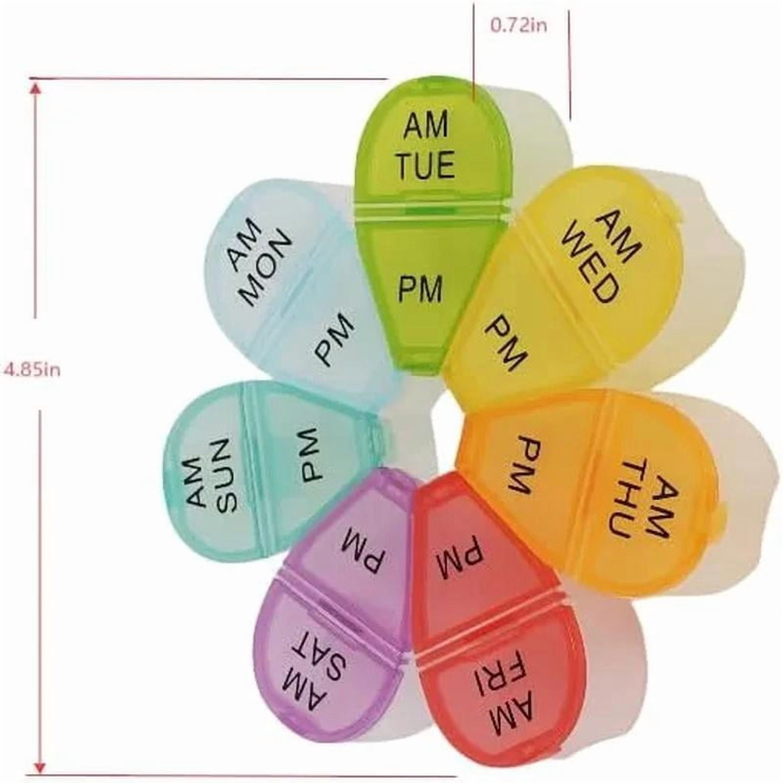 Pill Organizer 7-Day Vitamins Medicine Box with Color Coded Compartments Weekly Medication Box Twice a Day Portable for Travel, Home use.