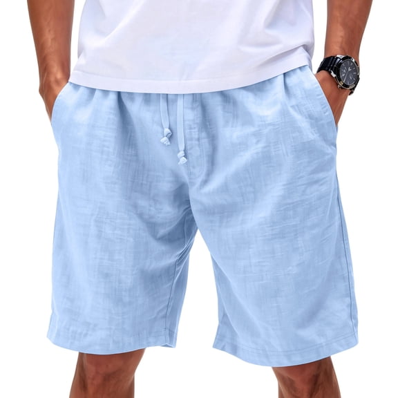 Resicozy Men's Linen Shorts Casual Elastic Waist Drawstring Summer Beach Vacation Yoga Golf Shorts Trendy Plain Pant with Pockets Light Blue XL