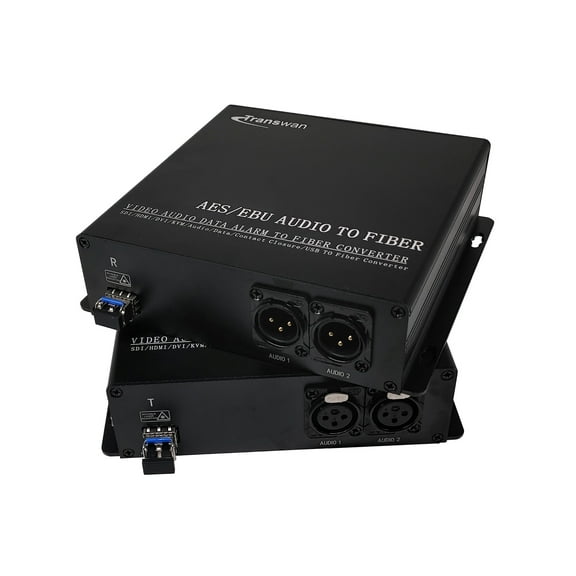 Transwan 2 Ch AES/EBU Balanced Audio Over Optic Fiber Extender to 1 Singlemode Fiber 20Km or 1 Multimode Fiber 500 Meters, Compliance with AES3-1992