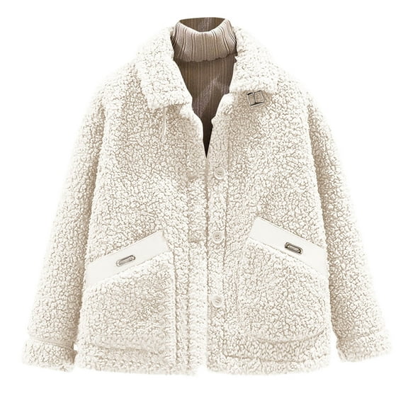 HTNBO Women Plush Furs Coat Casual Jackets Womens Winter Short Polar Fleece Outerwear Jackets