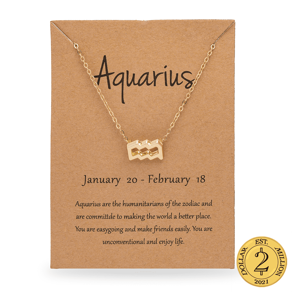 D2M 18K Gold Plated Zodiac Aquarius Necklace, Jewelry, Length 18', Unisex Teen/Adult