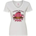 thumbnail image 3 of Inktastic In October We Wear Pink with Ribbon and Pink Pumpkins Women's V-Neck T-Shirt, 3 of 5