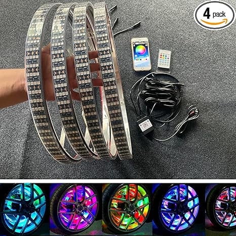 17.5" Quad Row Brightest LED Wheel Rim Lights High Lumens for Car Truck Off-Road Multi-Color Chasing Dynamic Tire Well Lighted Wheel Bluetooth   Remote