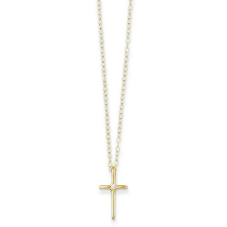 - 14k Yellow Gold .01ct Diamond Cross Religious Chain Necklace Pendant Charm Latin Crucifix Kid For Women