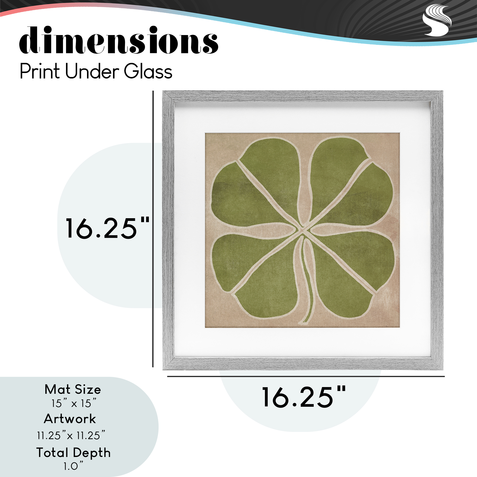 Neutral Symmetrical Clover Gray Framed Print Under Glass, design by June Erica Vess