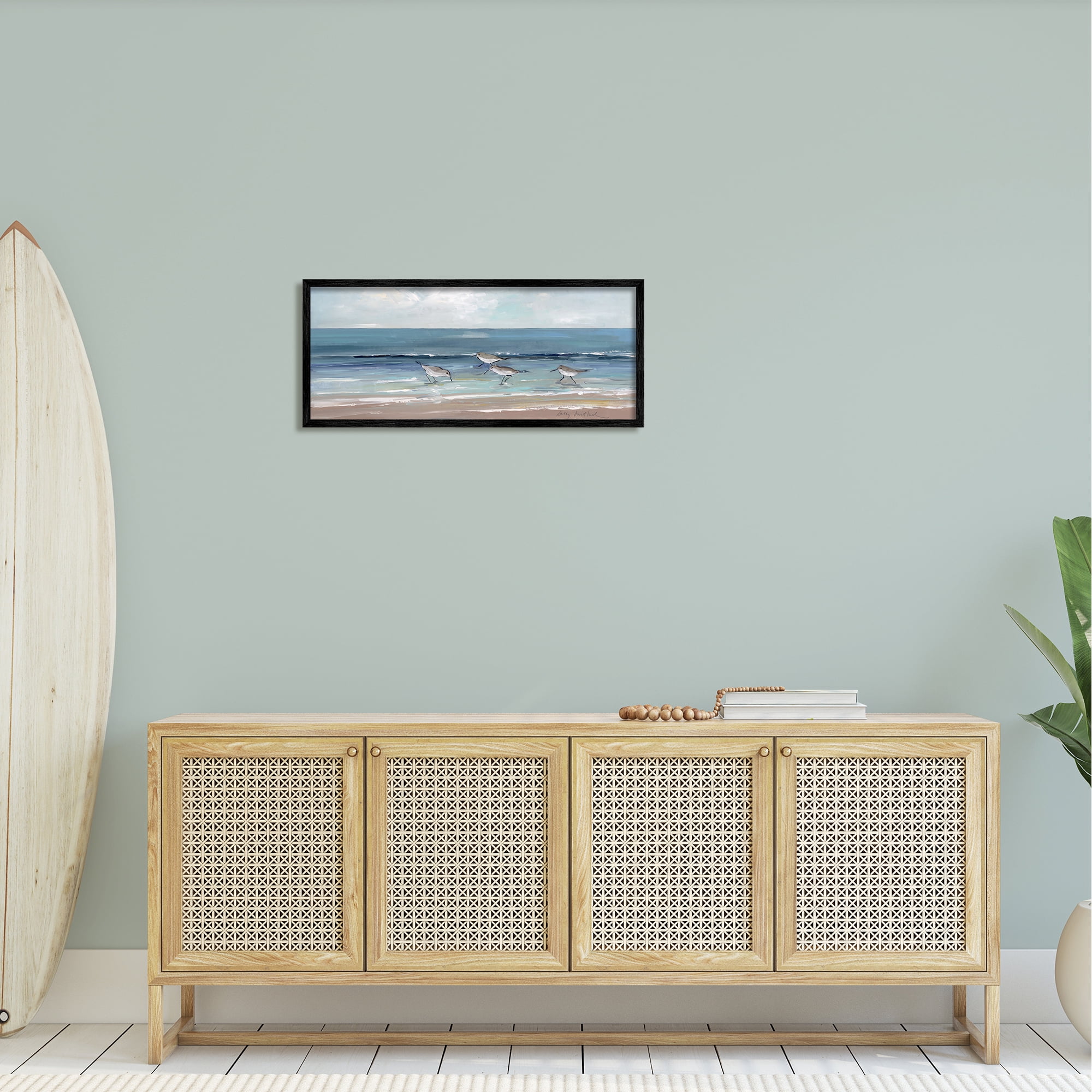 Stupell Industries Sandpipers Birds Cloudy Sky Beach Shore Painting, 30 x 13, Design by Sally Swatland