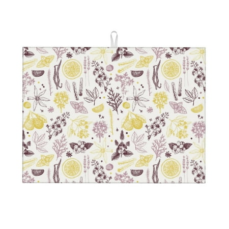 

Dish Drying Mat Lavender Flowers Yellow Lemon Highly Absorbent Microfiber Drying Mat Kitchen Counter or Sink Drawer Liner 16x18 Kitchen Drying Mat Coffee Mat Kitchen Essentials