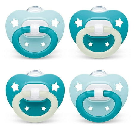 NUK Orthodontic Pacifiers, 0-6 Months, 4 Count (Pack of 1) Blue 4 Count (Pack of 1)