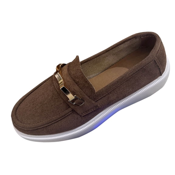 Cute Dress Casual Business Flats Shoes Comfortable Lightweight Loafers Slip On Work Shoes with Metal Decoration Round Toe Shoes for Women