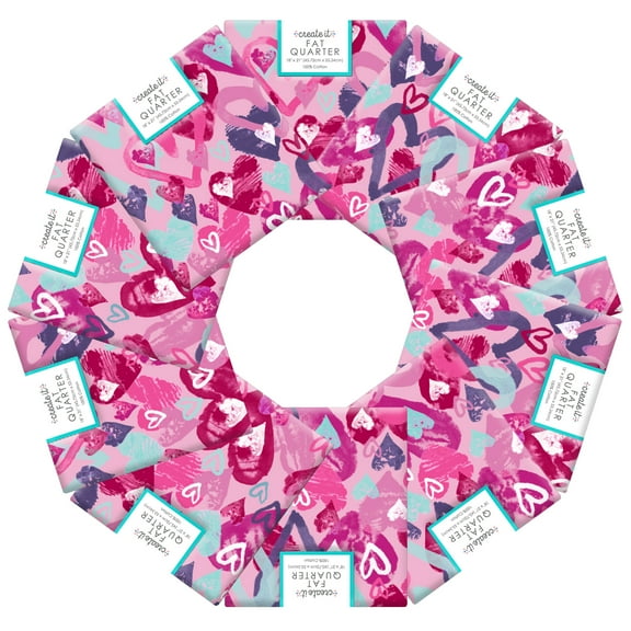 Create It 18"x21" Cotton Hearts Precut Sewing & Craft Fabric, Pink 10 Pieces