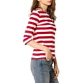 thumbnail image 4 of INSPIRE CHIC Hauts pour Femmes Non Doublés Col Rond Manches au Coude Coupe Ajustée T-Shirt Décontracté TP Rouge Blanc, 4 of 8