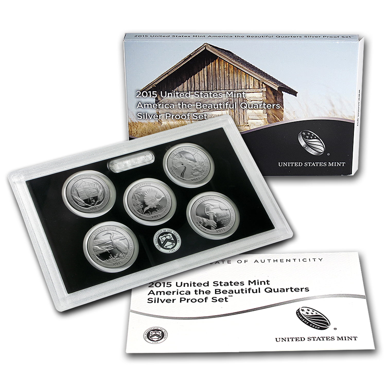 5 Silver Proof Quarters Box & COA 2013 America the Beautiful Silver Quarters 