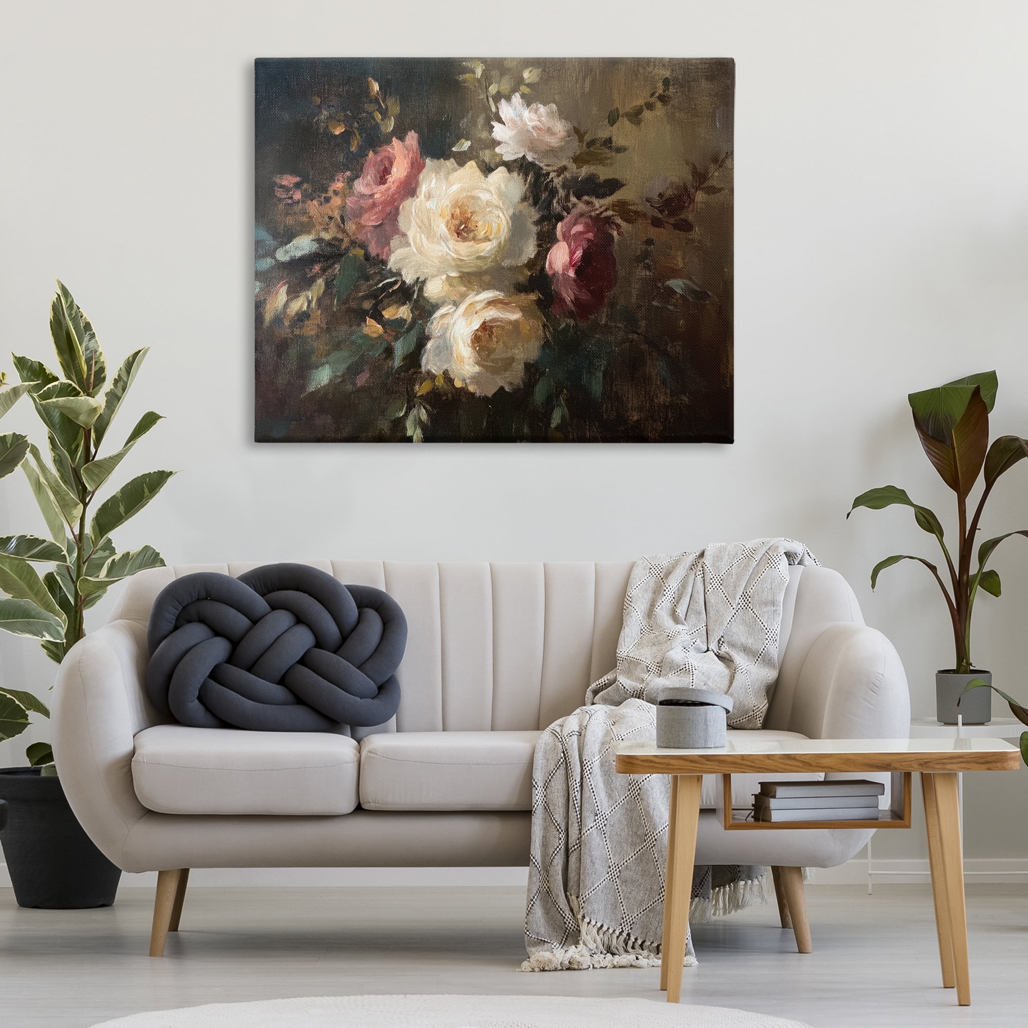 Stupell Industries Dark Still Life Roses Plants & Flowers Painting Wrapped Canvas Art Print Wall Art, 48 x 36