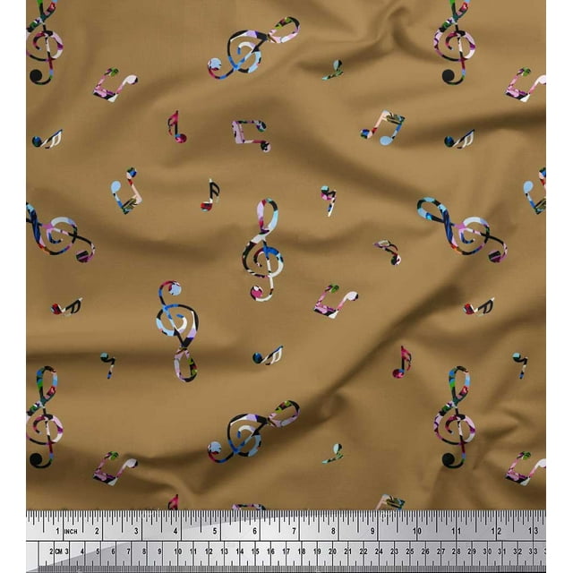 Soimoi Tissu Modal Satin Notes Instrument de Musique Tissu Imprimé au Mètre 42 Pouces de Large