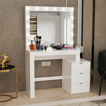 Boahaus Aine Modern Lighted Vanity Table, White, for Bedroom - Walmart.com