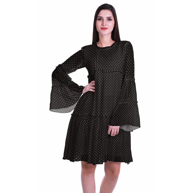 Moomaya Womens Long Sleeve Printed Knee Length Dress Flared Flowy Summer Dress