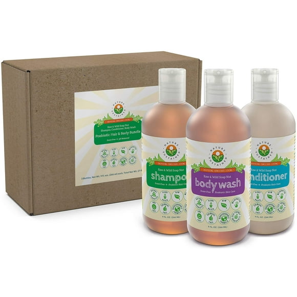 Probiotic Soapberry Body Wash, Shampoo & Conditioner Gift Bundle [Unscented] (3 Pack, pH Balanced) for Dry Hair and Sensitive Skin - (9 Oz. Bottles)