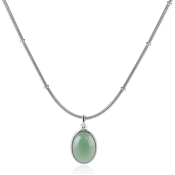 Jade Pendant Necklace for Women, Dainty Tangle-Resistant Beaded Gold & Silver Chain[f2099]