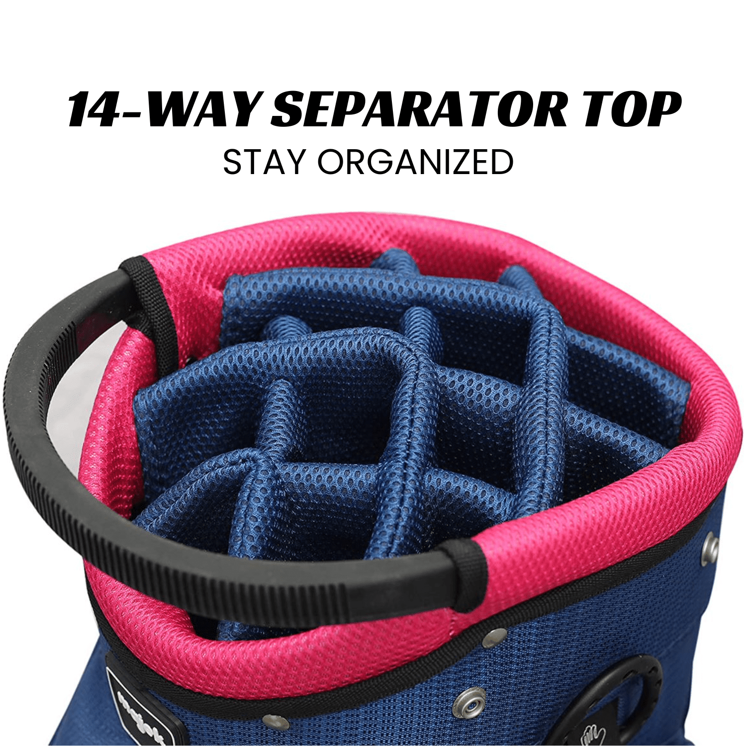 Majek Ladies Navy Blue Pink Golf Bag 9 inch 14-way Friendly Separator Top