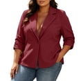 thumbnail image 2 of Plus Size Pleated Blazer For Women, Ruffled 3/4 Sleeve Lapel Jacket, Button Down Casual Office Suit, Elegant Business Work Wear, Feminine Cut Wine 2XL, 2 of 7