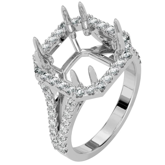PEORA 14K White Gold G-H/VS Lab Grown Diamond Semi Mount Ring Setting, Fits 10mm Princess, Asscher or Square Cushion Stone, 0.65 Carat total, Size 8.5