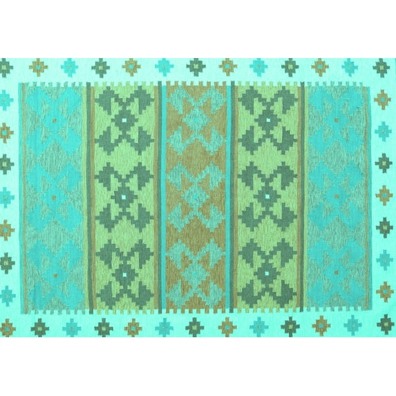 Ahgly Company Indoor Rectangle Southwestern Turquoise Blue Country Area Rugs, 8' x 12'