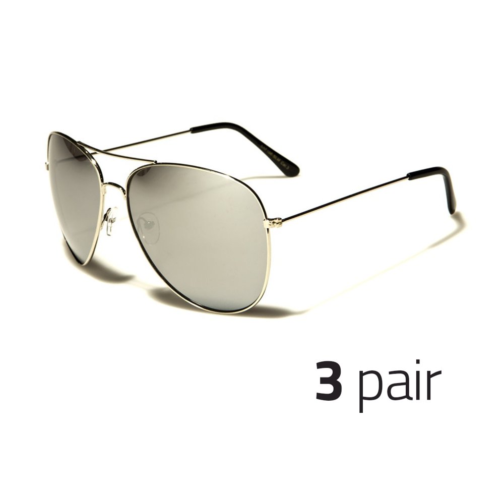 3 PAIR Oversized Extra Large Aviator Sunglasses Silver Frame Mirror