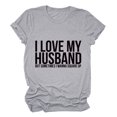 thumbnail image 1 of Camiseta de manga corta con cuello redondo y estampado de letras del alfabeto para mujer, color gris claro con fuente negra, talla SI, camiseta Love My Husband, 1 of 5
