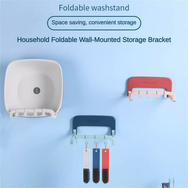 Home Bathroom Wall-mounted Foldable Hook-free Basin Bracket With Rounded Edges And Corners Storage Rack
