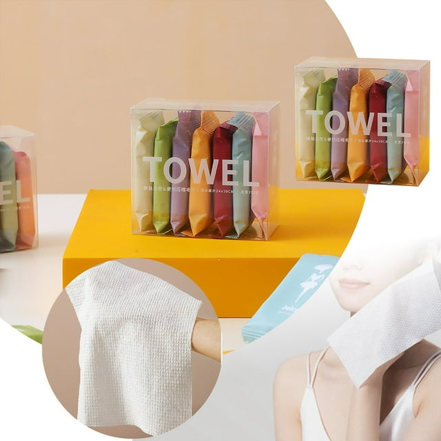 Disposable Compressed Towel Set for Travel and Daily Cleansing Thickened Large Bath and Face Towels Individually Wrapped Portable 7PCS